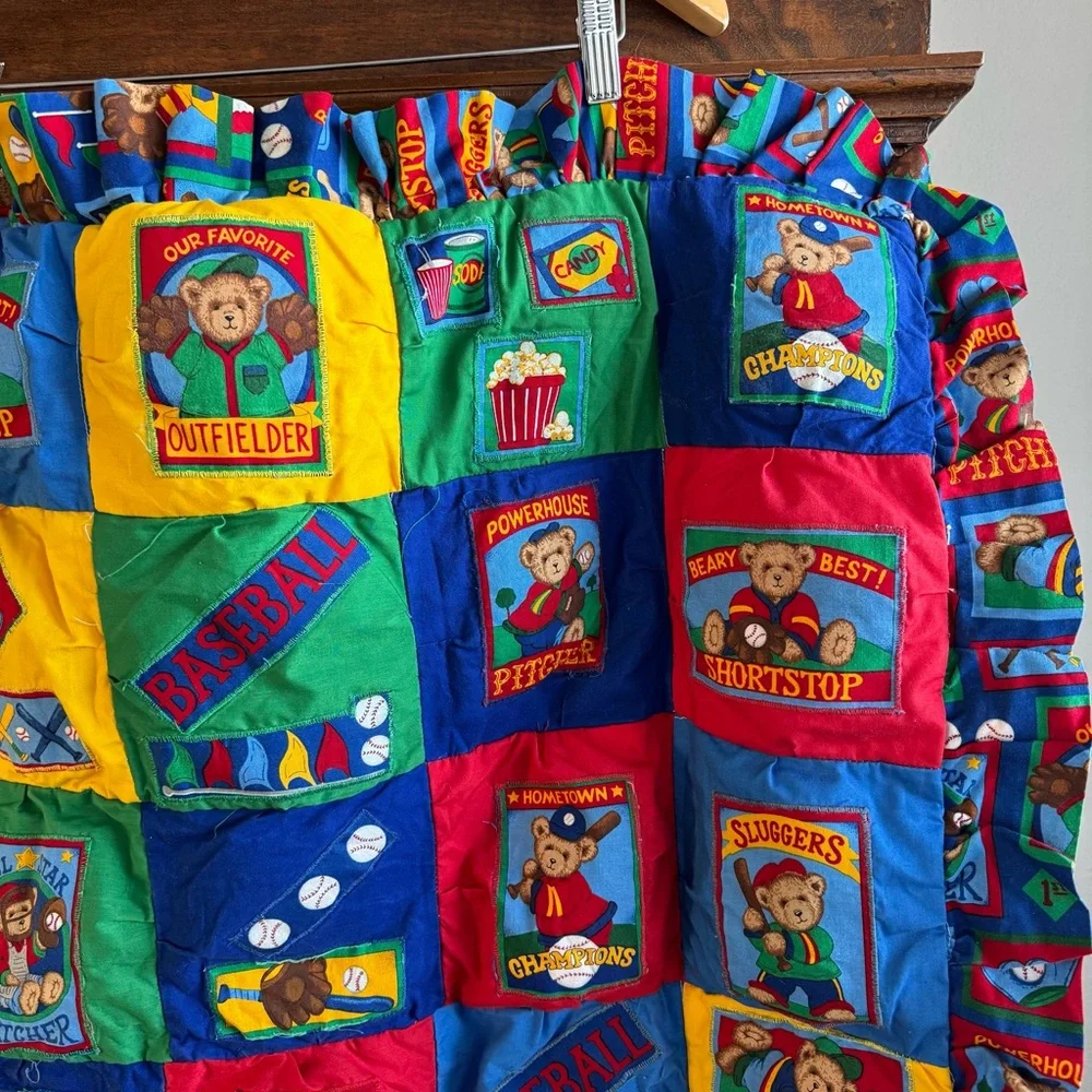 Handmade Baby Quilt Baseball Teddy Bear Theme